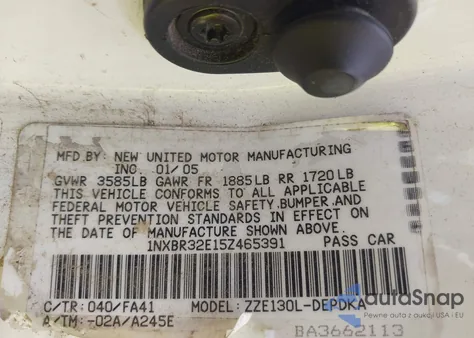 2005 Toyota Corolla Ce z USA, uszkodzony, nr VIN 1NXBR32E15Z465391